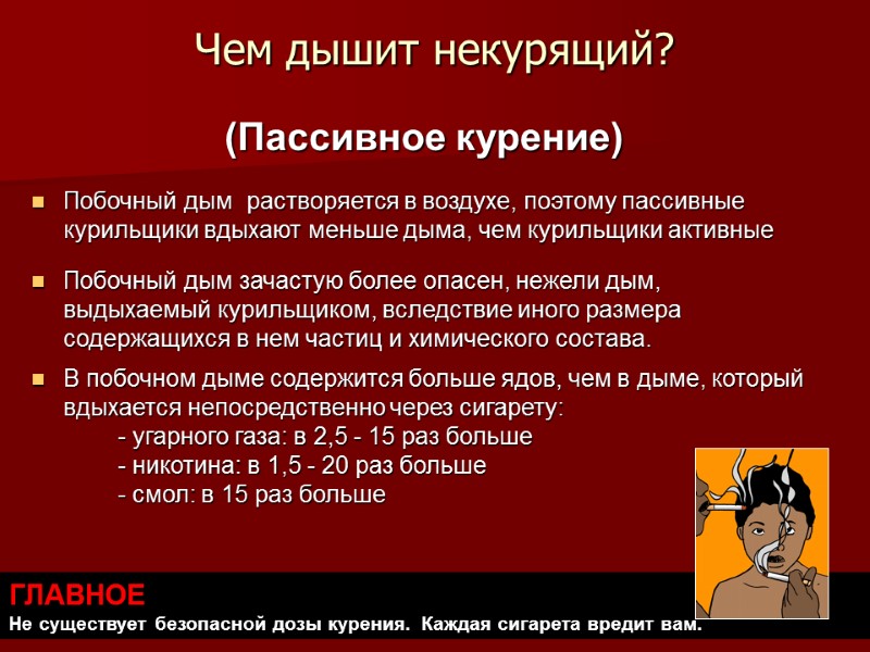 Чем дышит некурящий? Побочный дым зачастую более опасен, нежели дым, выдыхаемый курильщиком, вследствие иного